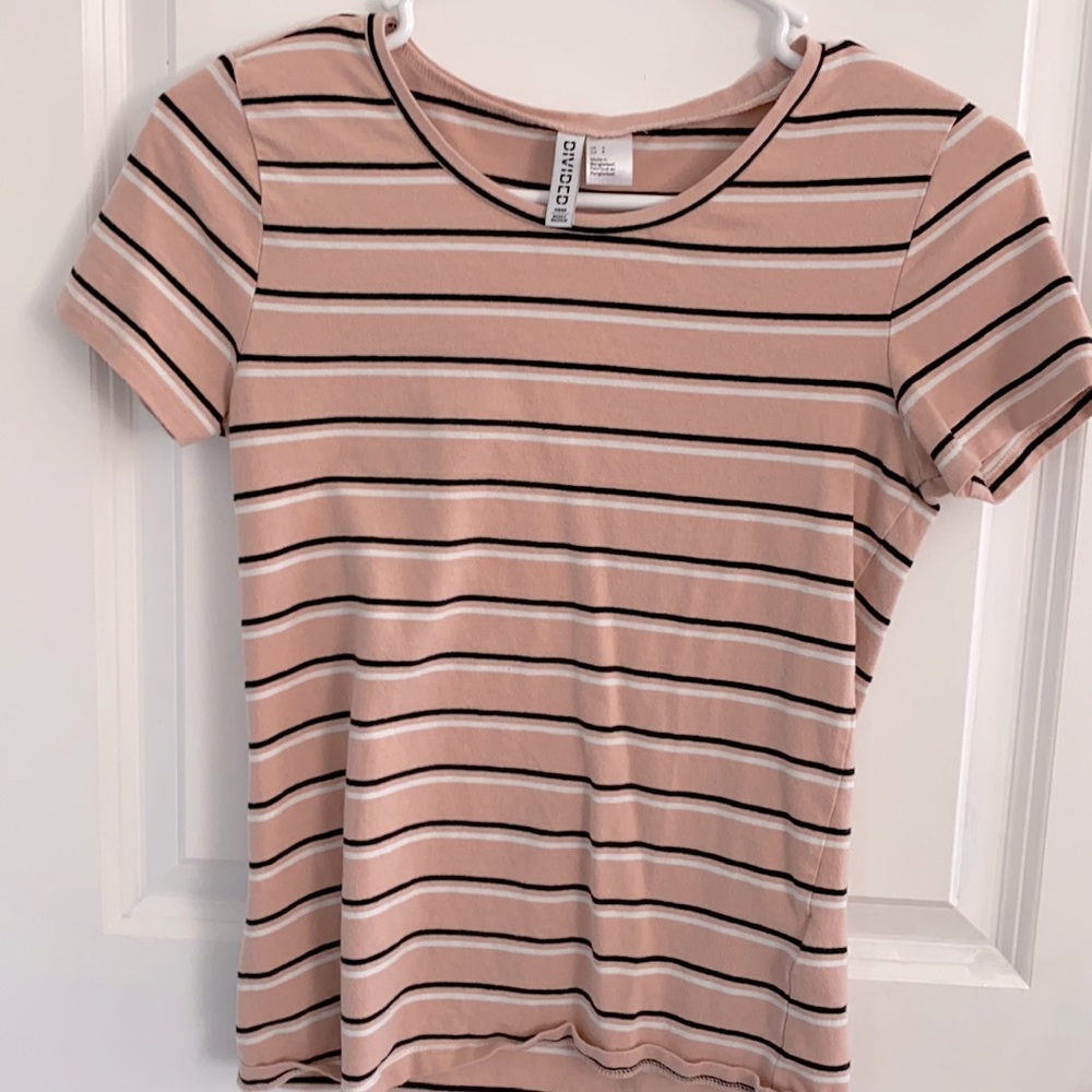Pink, Black, and White striped H&M shirt